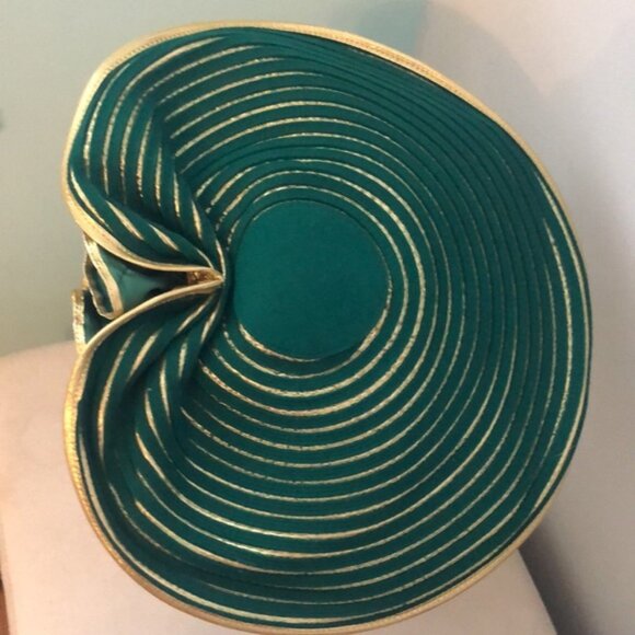 Vintage DoeSkin green and gold Church hat main image 6